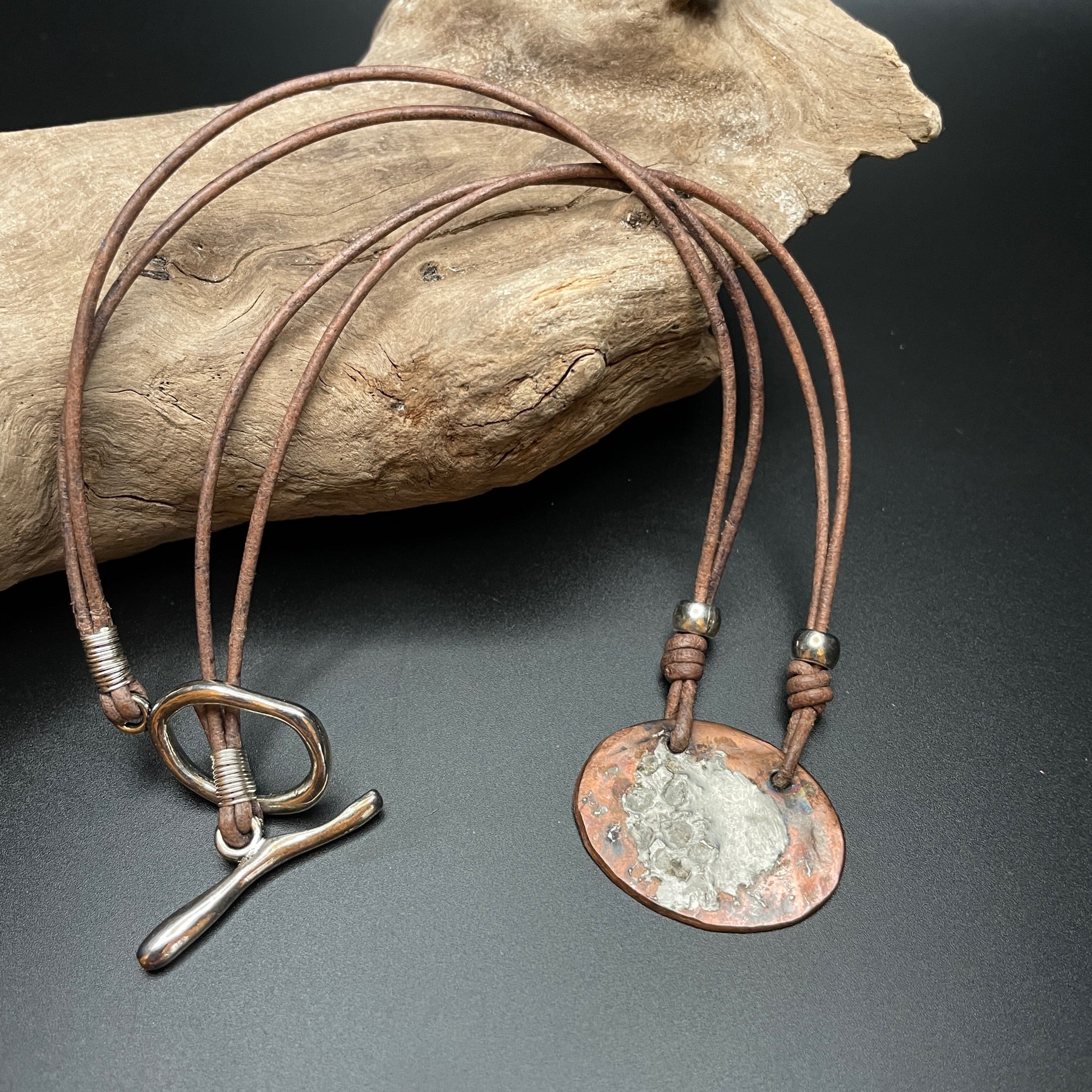 Simple Oval Copper and Silver Solder Necklace on Leather – Stone Road  Jewelry