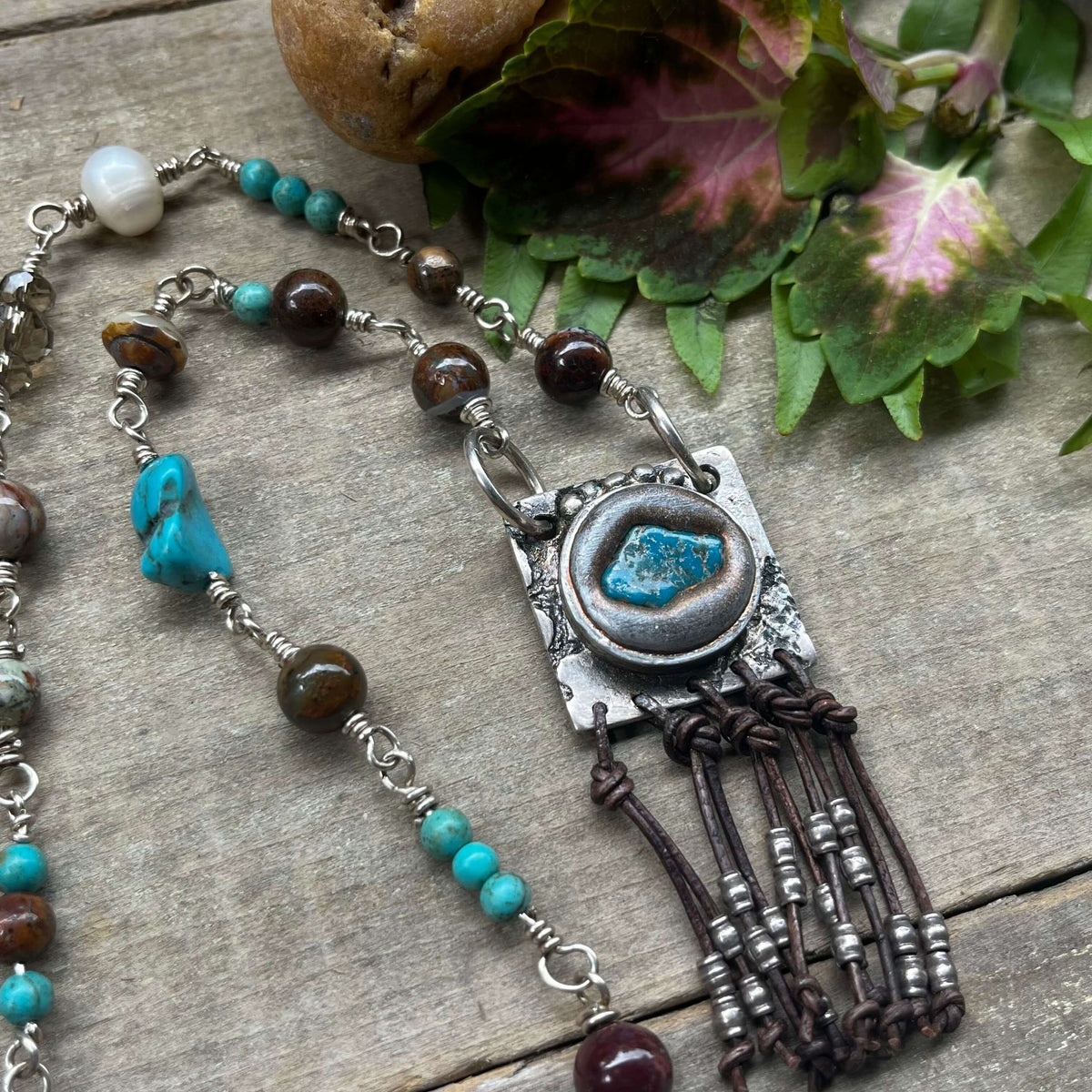 Sterling Silver and Turquoise Wire Wrapped and Beaded Necklace