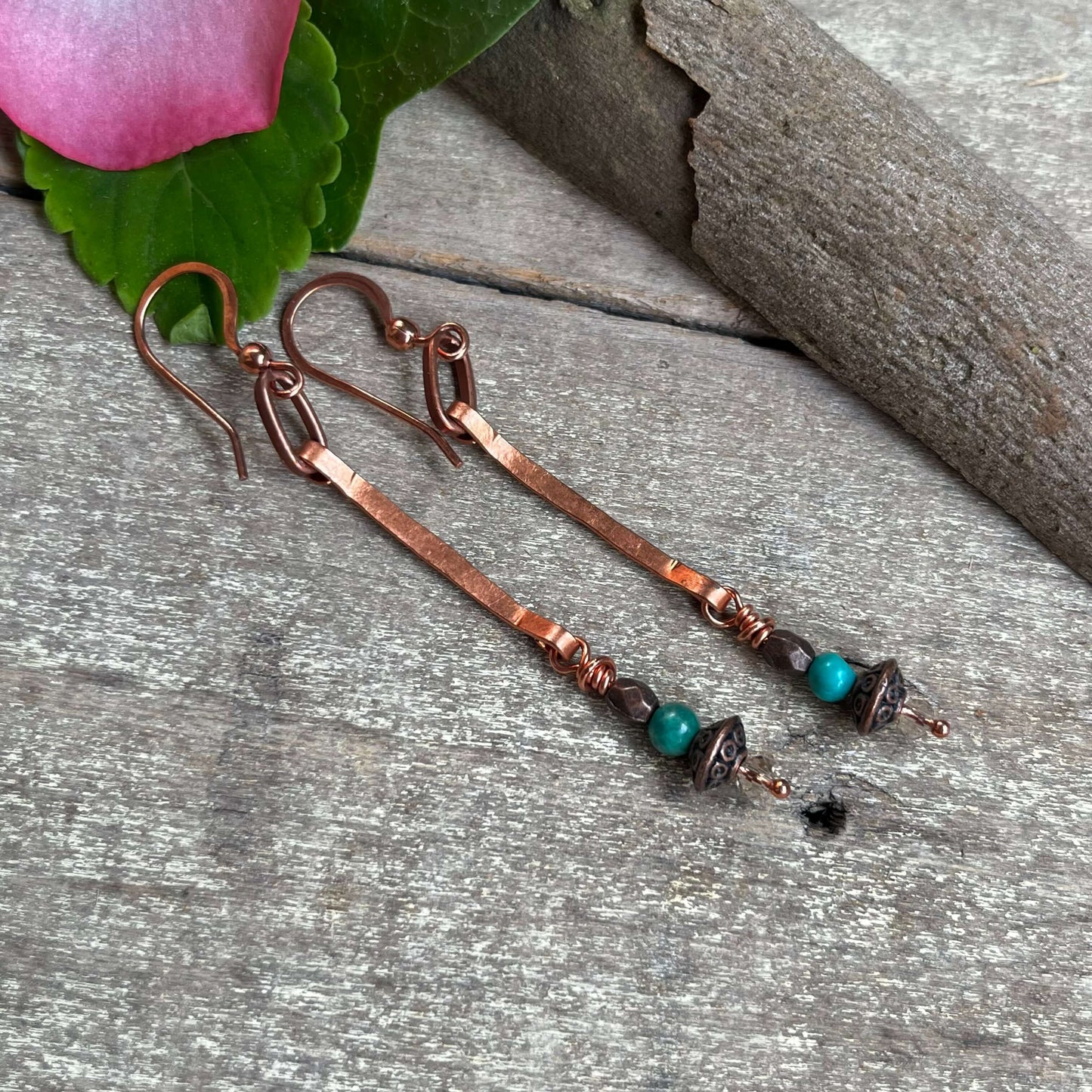 Copper earrings with beads