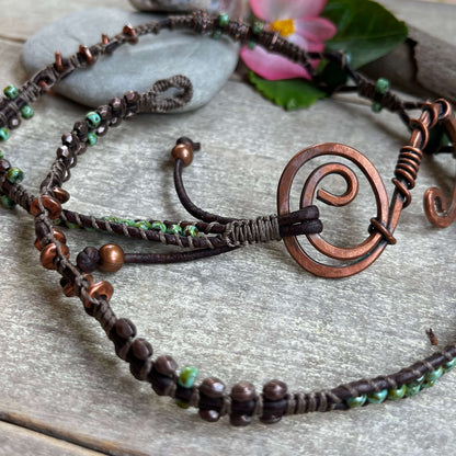 Serenity - Triple Wrap Beaded Bracelet with Copper Swirl Closure