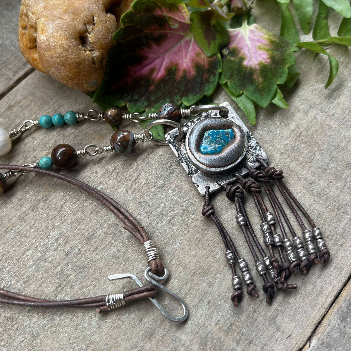 Sterling Silver and Turquoise Wire Wrapped and Beaded Necklace