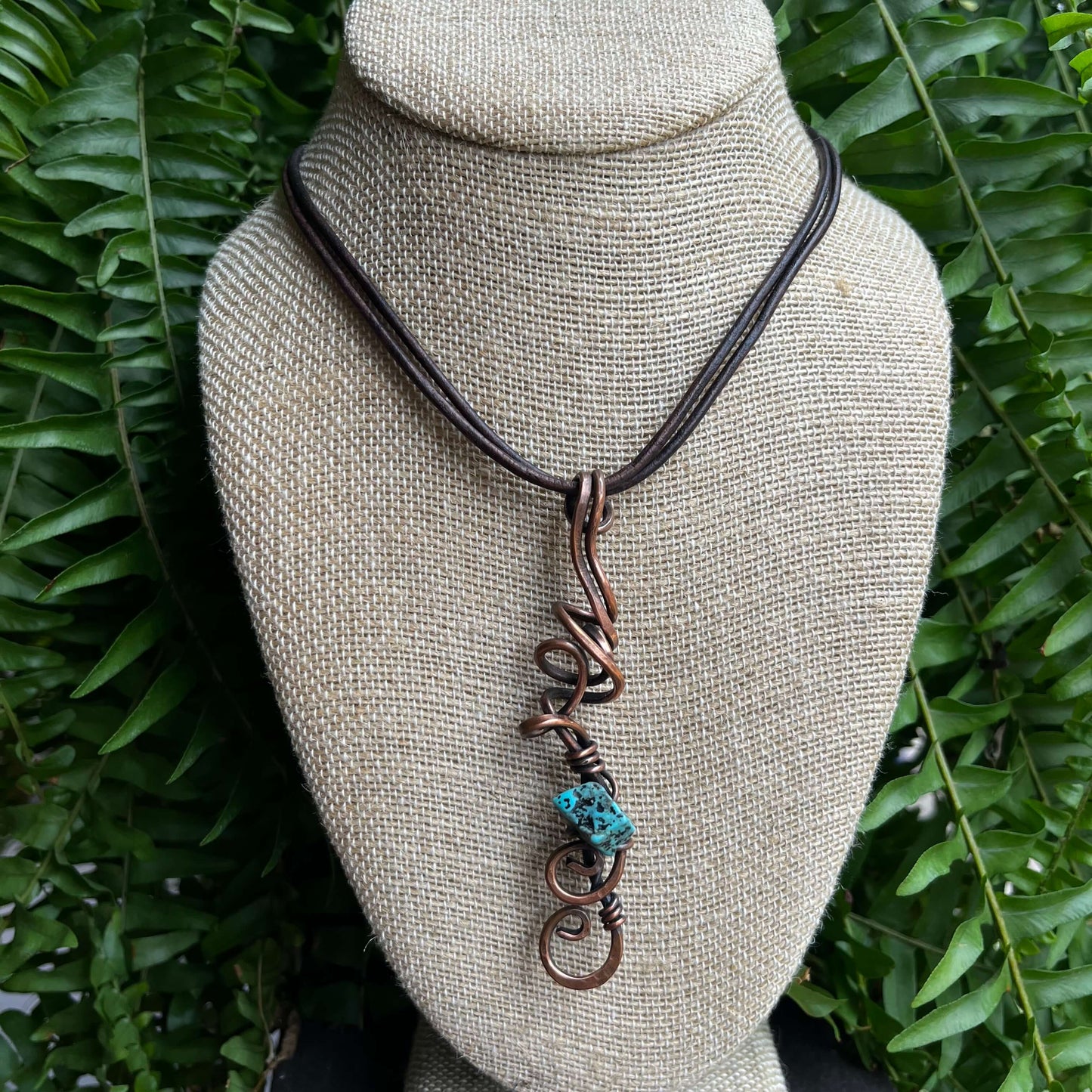 Swirling Copper Pendant Necklace with Turquoise