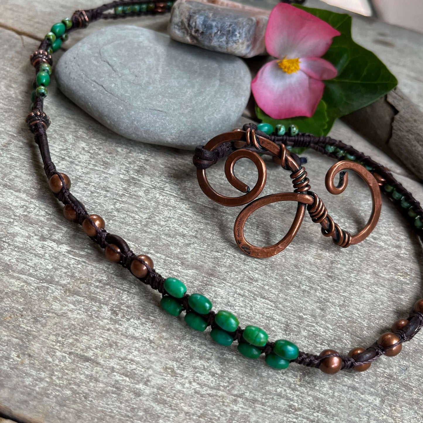 Joy - Triple Wrap Beaded Wrap Bracelet with Copper Swirl Closure