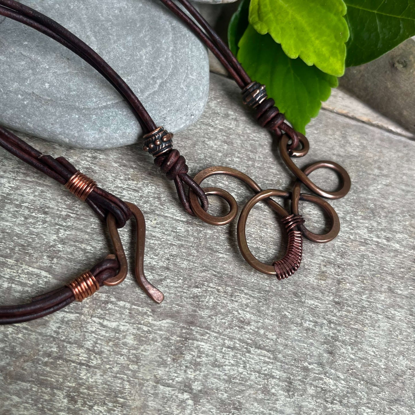 close up of copper swirl necklace