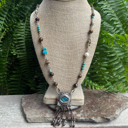 Sterling Silver and Turquoise Wire Wrapped and Beaded Necklace