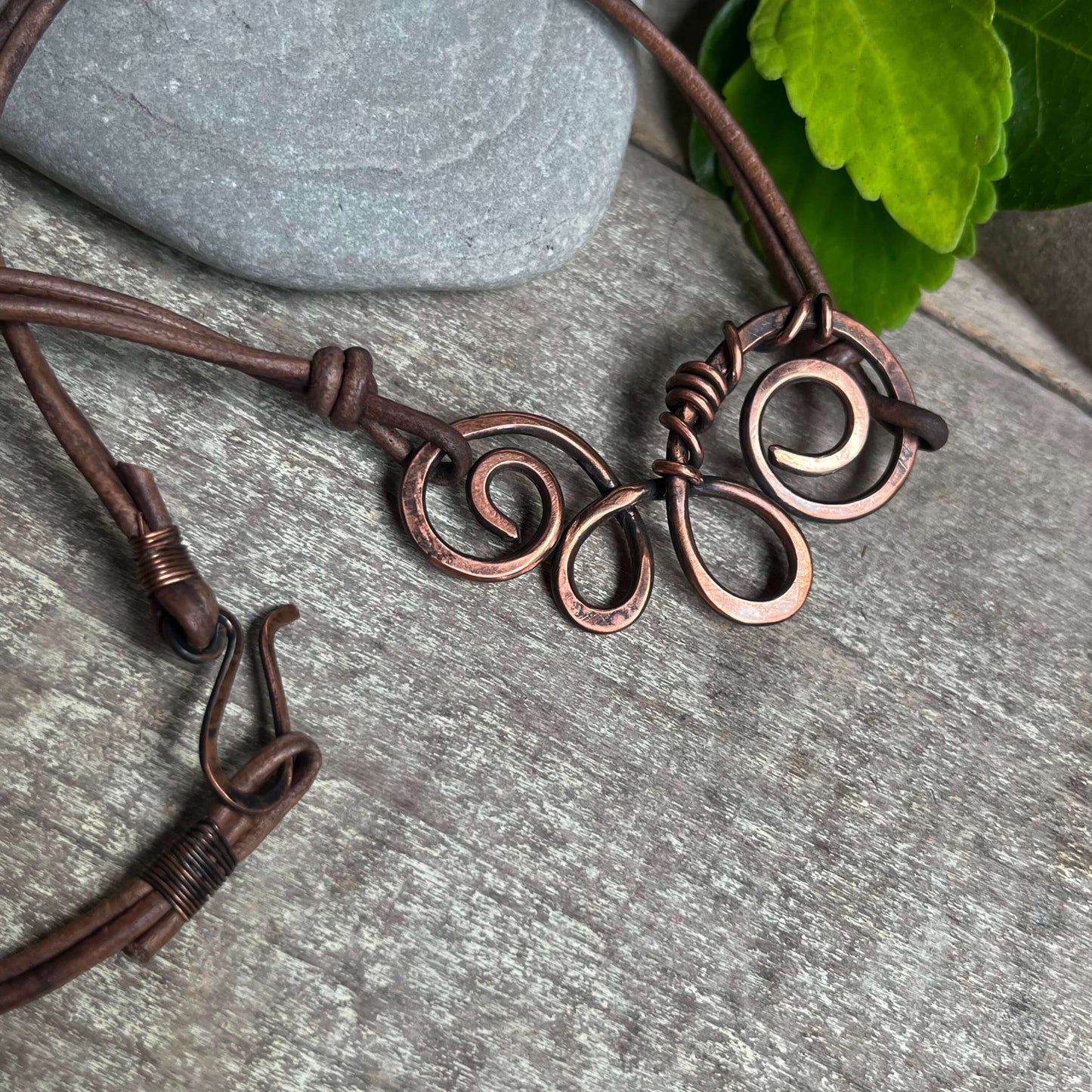 copper Swirl pendant with wire wrap