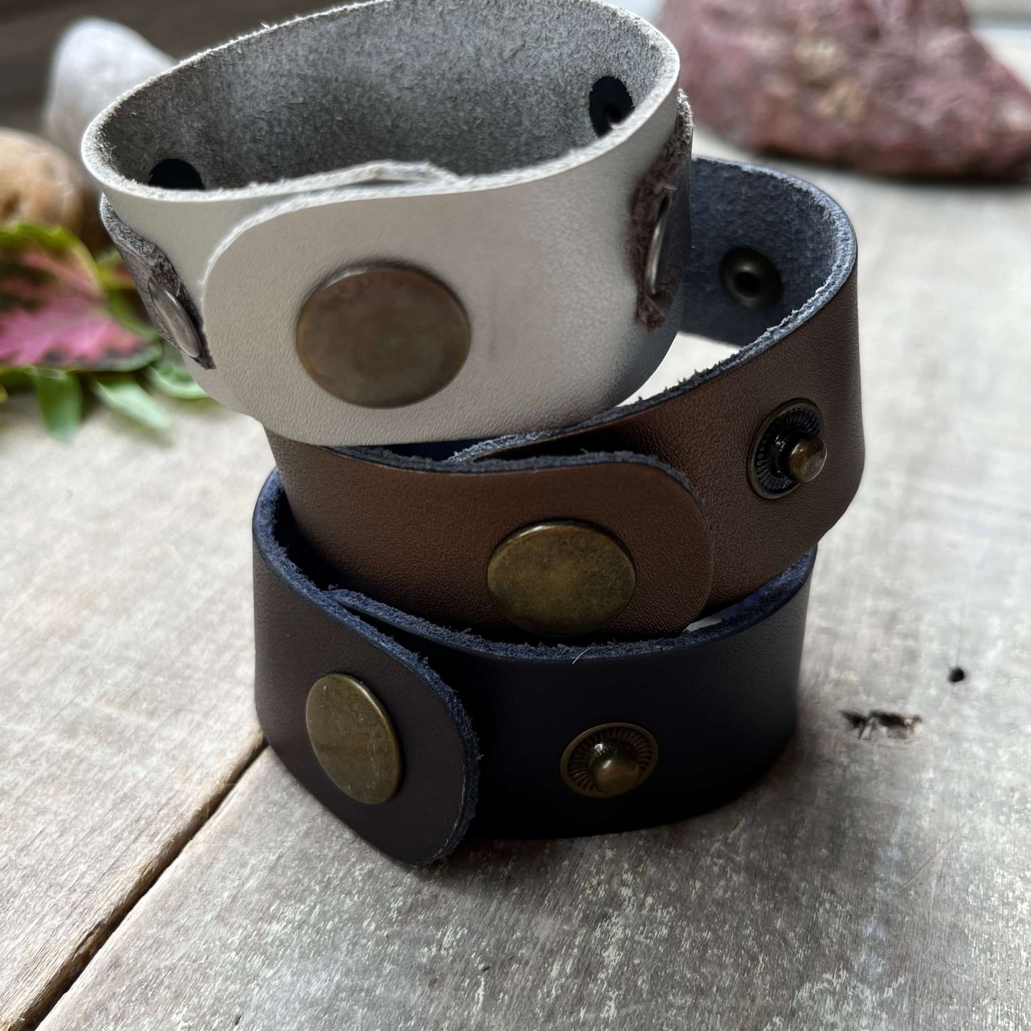 Leather Cuff Bracelet with Aluminum Band