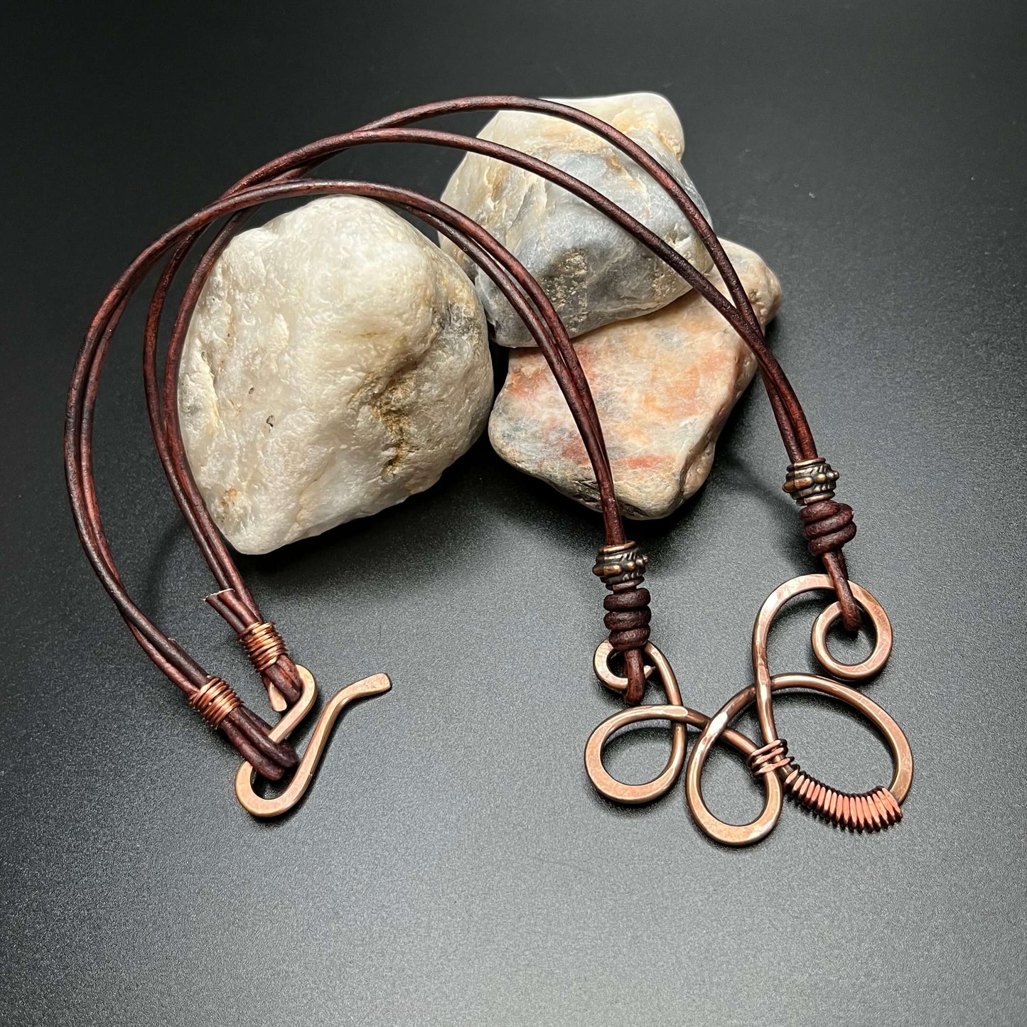 copper swirl on leather