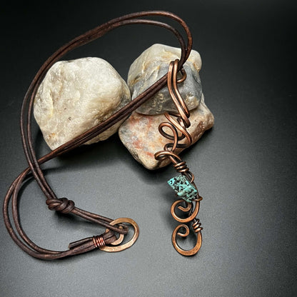 Swirling Copper Pendant Necklace with Turquoise