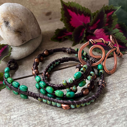 Joy - Triple Wrap Beaded Wrap Bracelet with Copper Swirl Closure