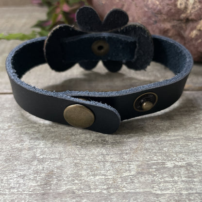 Leather Flower Cuff Bracelet with Brass Rivets