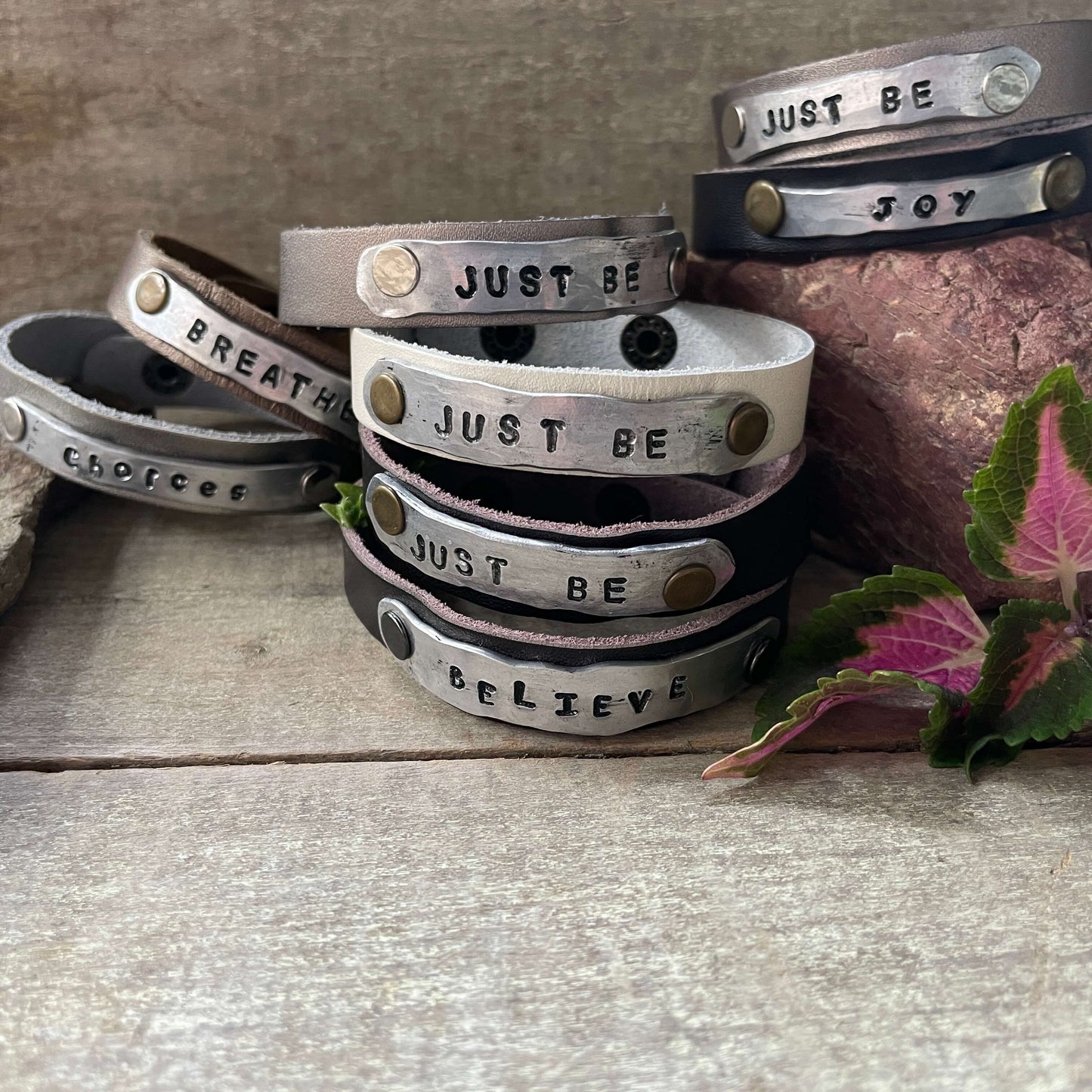 Inspirational Leather Cuff Bracelet with Rivets