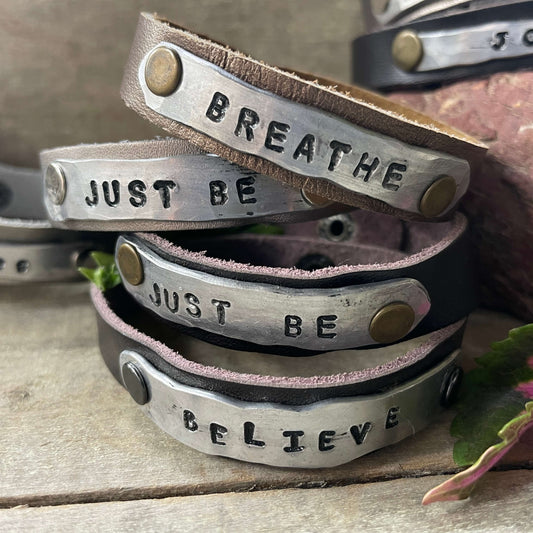 Inspirational Leather Cuff Bracelet with Rivets