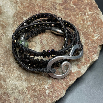 Triple Wrap Beaded Bracelet with Aluminum Swirl Closure