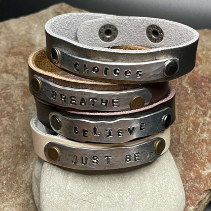 Inspirational Leather Cuff Bracelet with Rivets