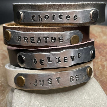 Inspirational Leather Cuff Bracelet with Rivets