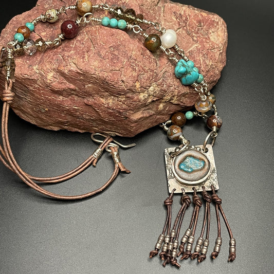 Sterling Silver and Turquoise Wire Wrapped and Beaded Necklace