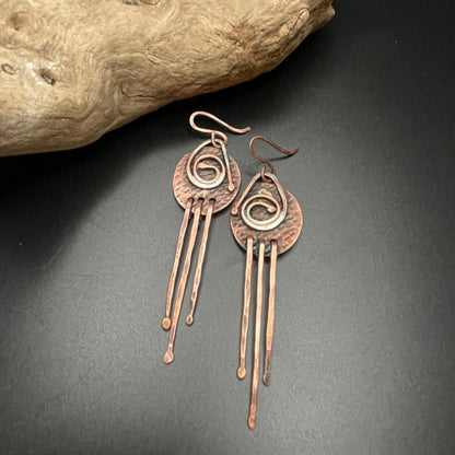 Copper fringe circle earrings