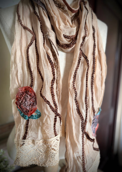 just another view of the vintage inspired scarf with rose accent