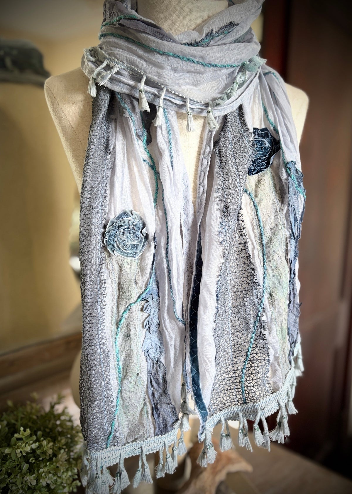 Boho Blue Vintage Inspired Scarf
