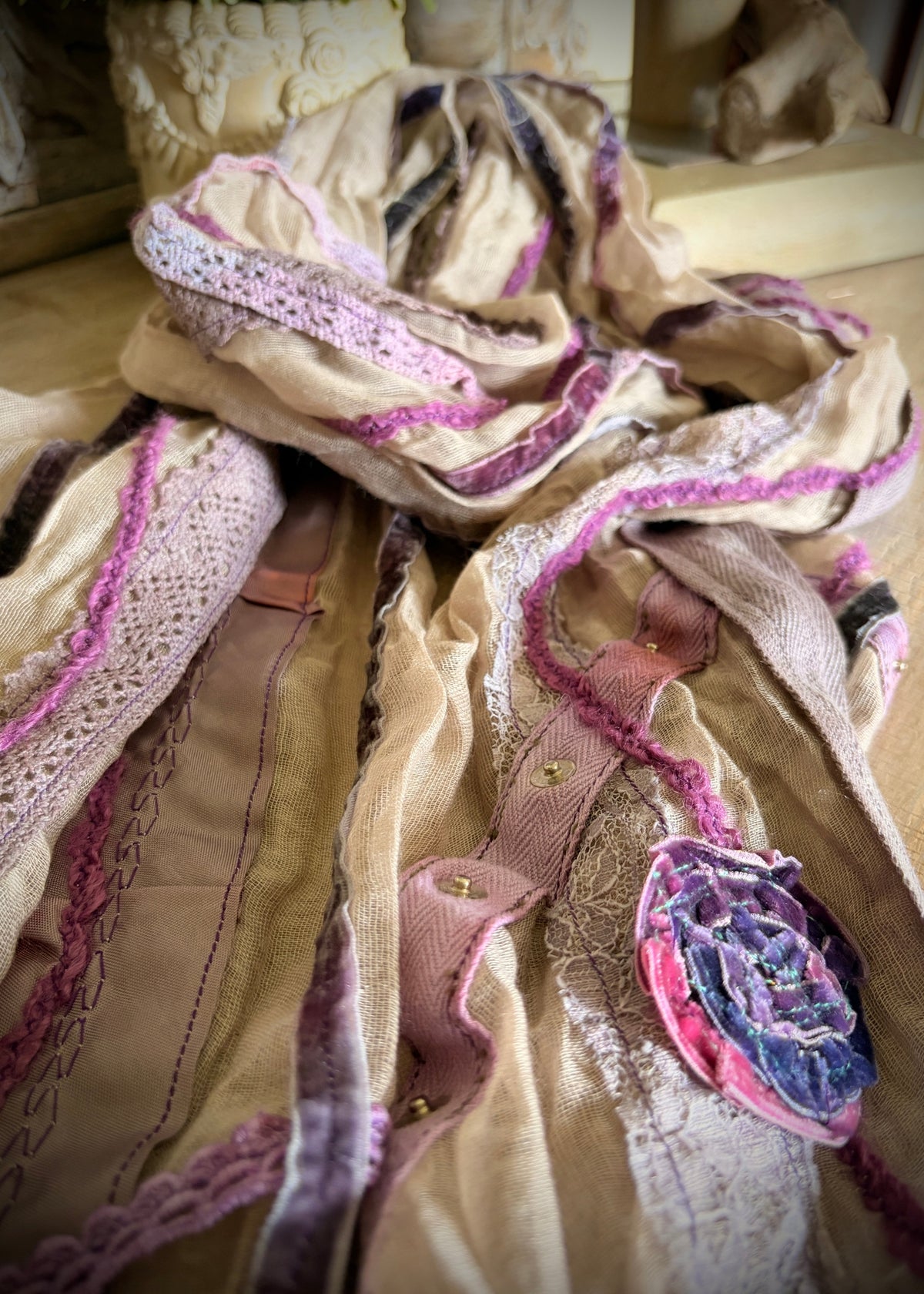 close up of purple scarf