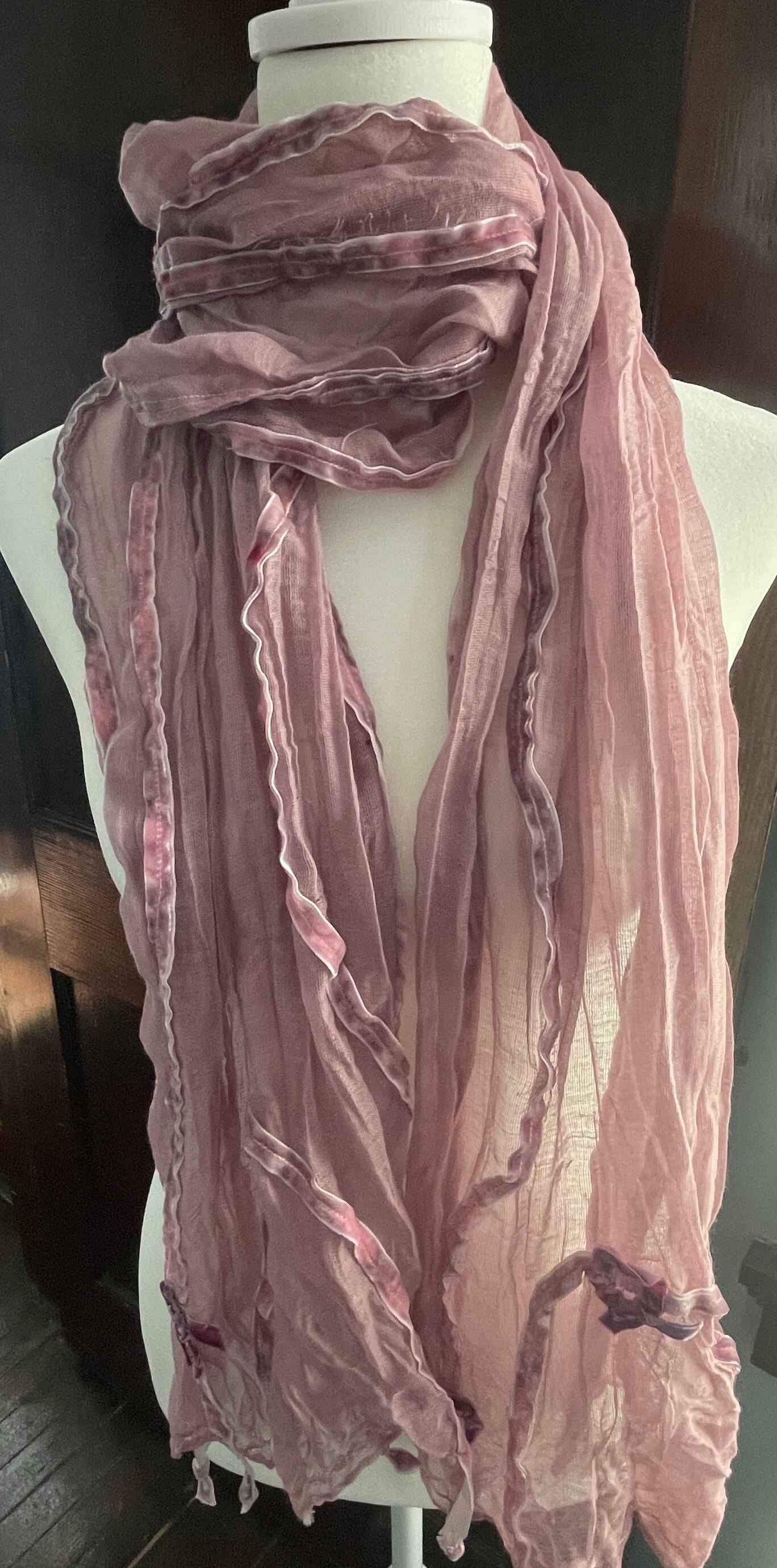 pink scarf with velvet ribbon