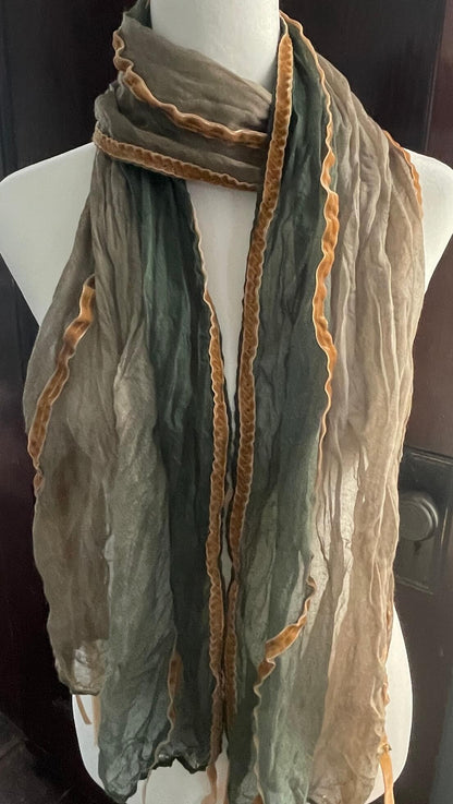 Green and tan vintage inspired scarf