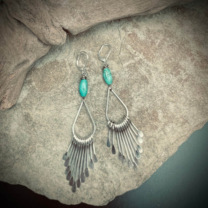 silver Fringe Earrings with turquoise