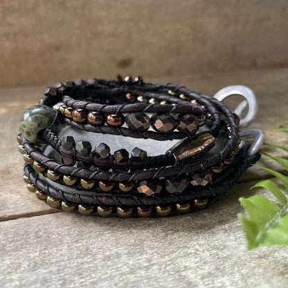 Triple Wrap Beaded Bracelet with Aluminum Swirl Closure