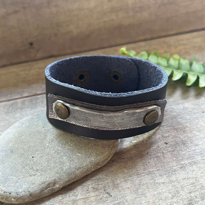 Leather Cuff Bracelet with Aluminum Band