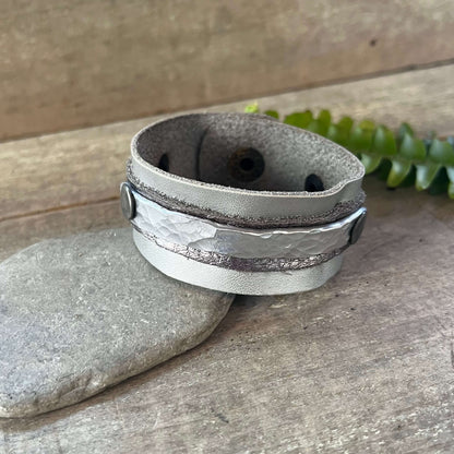 Leather Cuff Bracelet with Aluminum Band