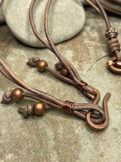 Large Copper Swirl Necklace with Brown Pearls